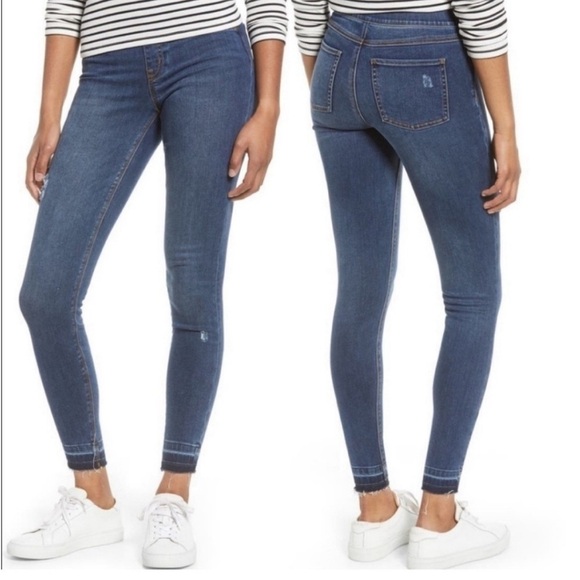 Spanx Distressed Skinny Jeans Blue Raw Hem 20203Q Size 6-8/Medium Petite - Picture 11 of 12